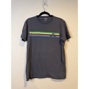 Marine Layer Mens Re-Spun Bicycle Graphic T-Shirt Gray Rainbow Stripe Medium